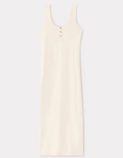 Celio Robe longue côtelée en coton - beige^Femme Les Essentiels Aux Meilleurs Prix|Robes