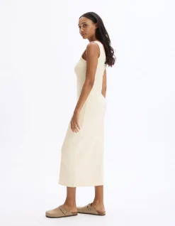 Celio Robe longue côtelée en coton - beige^Femme Les Essentiels Aux Meilleurs Prix|Robes