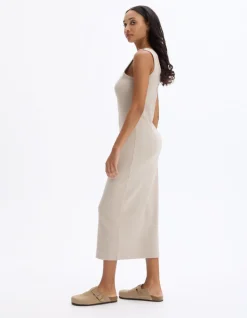 Celio Robe longue côtelée en coton - gris^Femme Les Essentiels Aux Meilleurs Prix|Robes