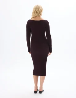 Celio Robe longue côtelée fluide - marron^Femme Robes|Robes