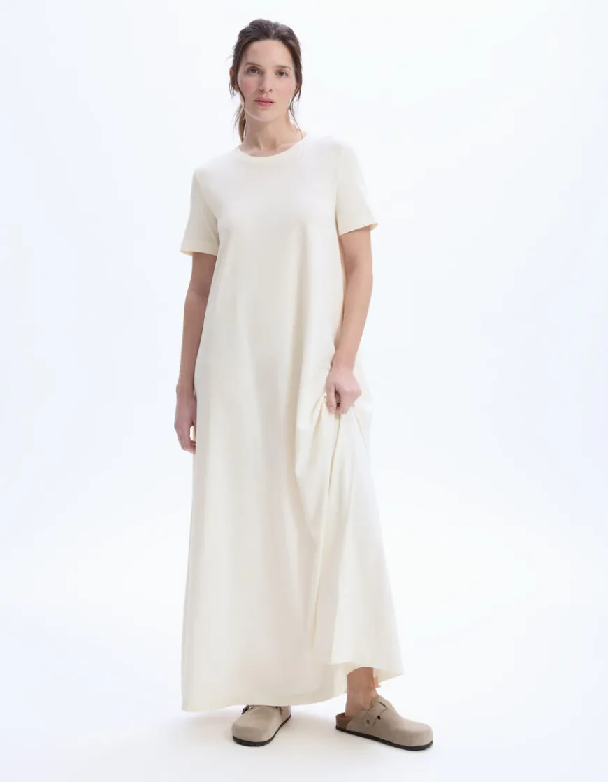 Celio Robe longue en coton - écru^Femme Robes|Robes