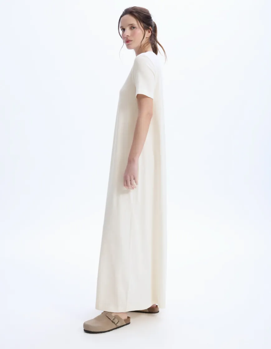 Celio Robe longue en coton - écru^Femme Robes|Robes