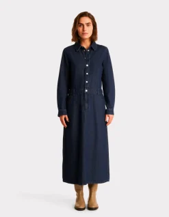 Celio Robe longue en jean col chemise - bleu^Femme Robes|Robes