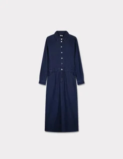 Celio Robe longue en jean col chemise - bleu^Femme Robes|Robes
