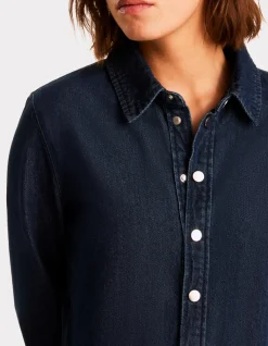 Celio Robe longue en jean col chemise - bleu^Femme Robes|Robes