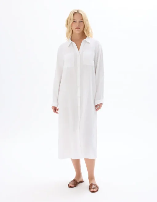 Celio Robe longue en lin -^Femme Robes|Robes