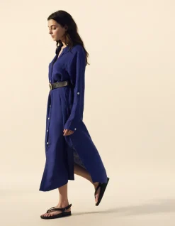 Celio Robe longue en lin - indigo^Femme Robes|Robes
