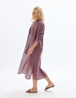 Celio Robe longue en lin - violet^Femme Robes|Robes