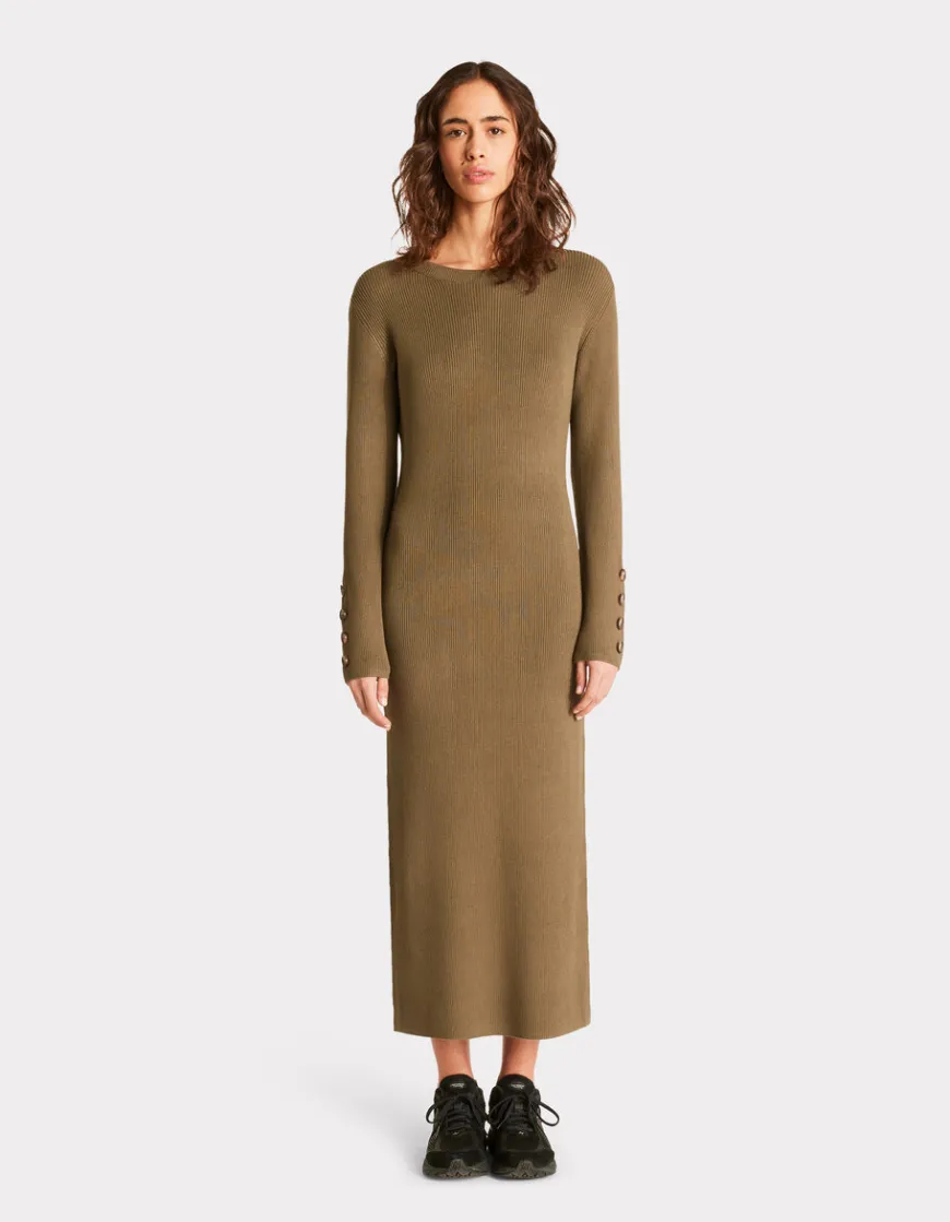 Celio Robe longue en maille côtelée - kaki^Femme Robes|Robes