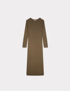 Celio Robe longue en maille côtelée - kaki^Femme Robes|Robes