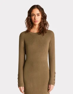 Celio Robe longue en maille côtelée - kaki^Femme Robes|Robes