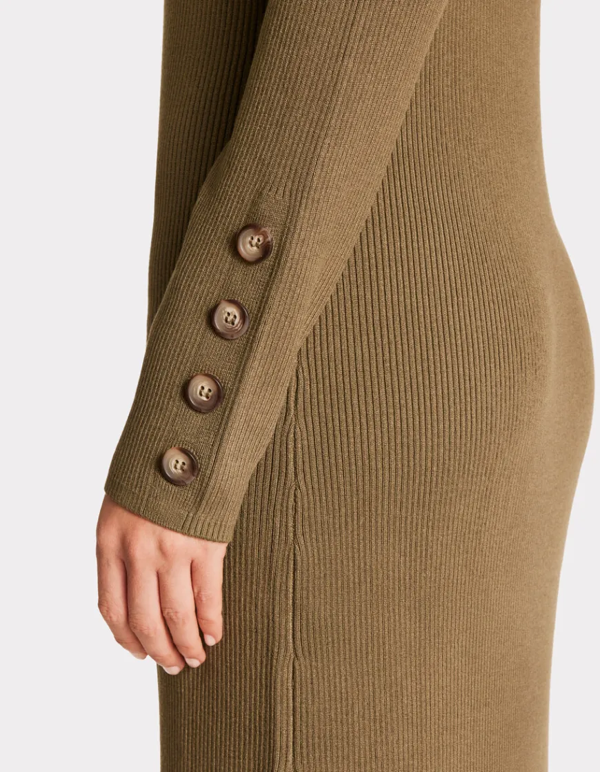Celio Robe longue en maille côtelée - kaki^Femme Robes|Robes