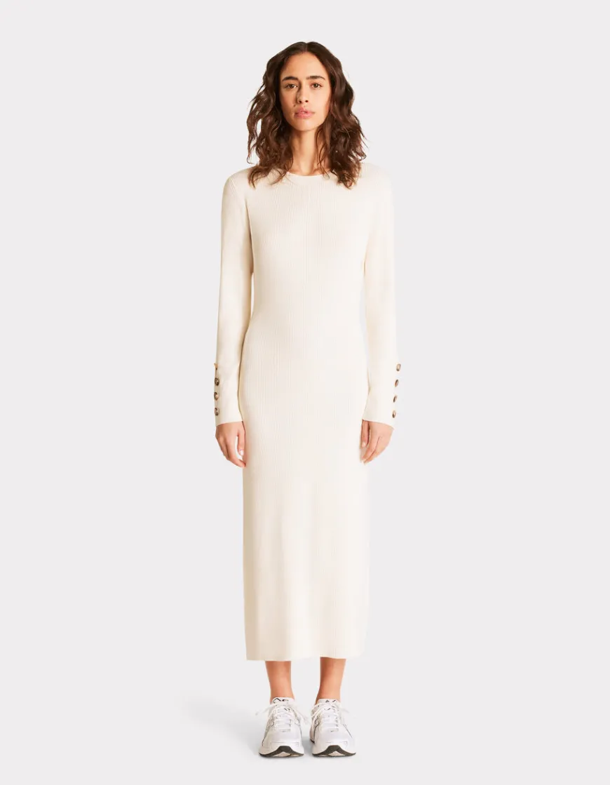 Celio Robe longue en maille côtelée - écru^Femme Robes|Robes