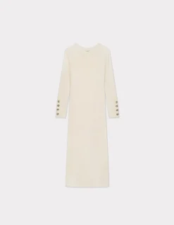 Celio Robe longue en maille côtelée - écru^Femme Robes|Robes