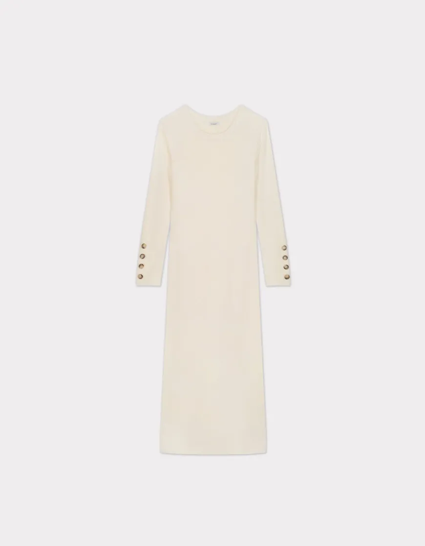 Celio Robe longue en maille côtelée - écru^Femme Robes|Robes
