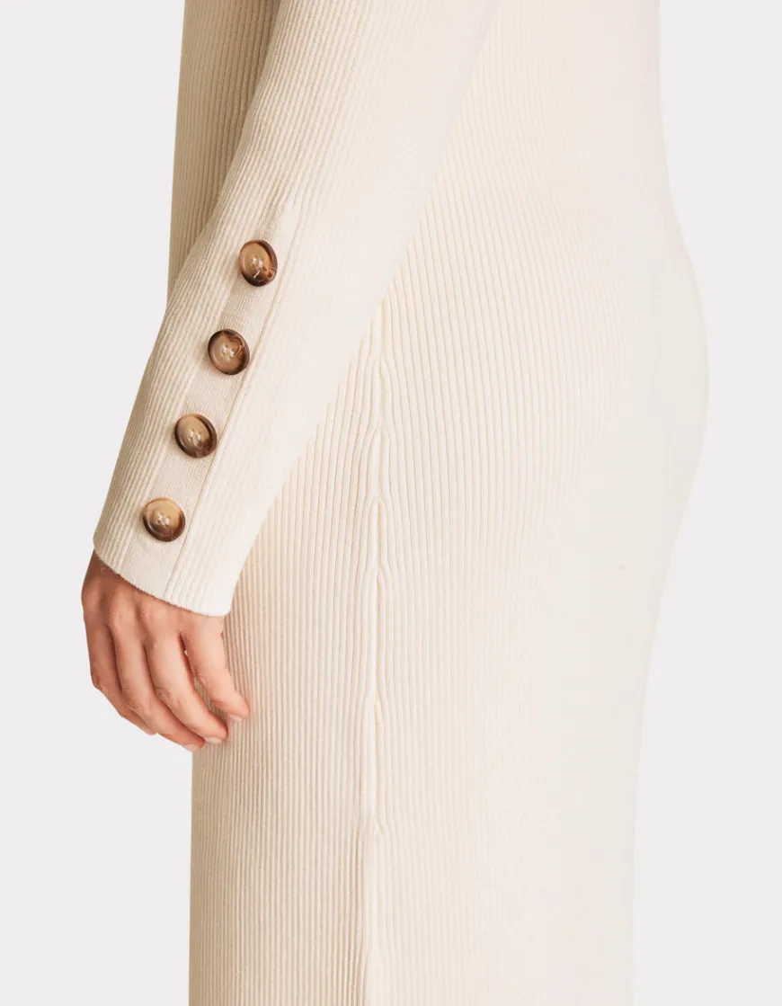 Celio Robe longue en maille côtelée - écru^Femme Robes|Robes