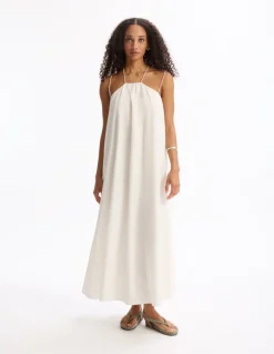 Celio Robe longue fluide à bretelles croisées - beige^Femme Robes|Robes