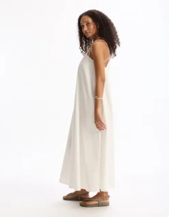 Celio Robe longue fluide à bretelles croisées - beige^Femme Robes|Robes