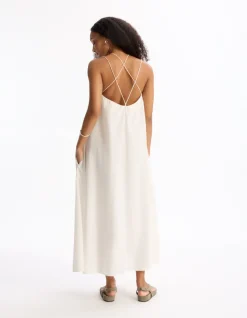 Celio Robe longue fluide à bretelles croisées - beige^Femme Robes|Robes