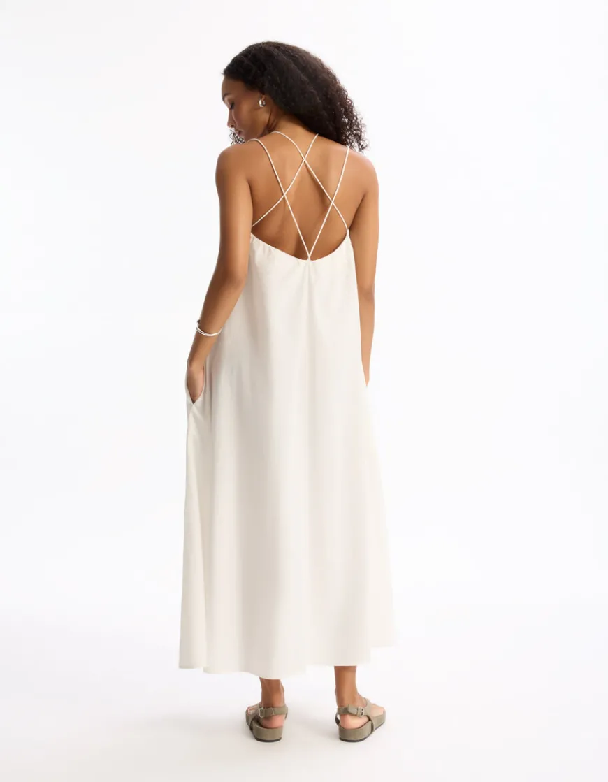Celio Robe longue fluide à bretelles croisées - beige^Femme Robes|Robes