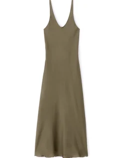 Celio Robe longue satiné - kaki^Femme Robes|Robes