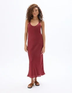 Celio Robe longue satiné - rouge^Femme Robes|Robes