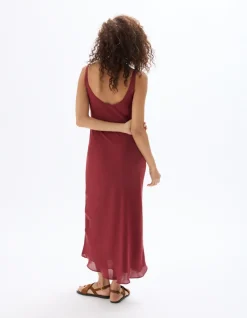 Celio Robe longue satiné - rouge^Femme Robes|Robes