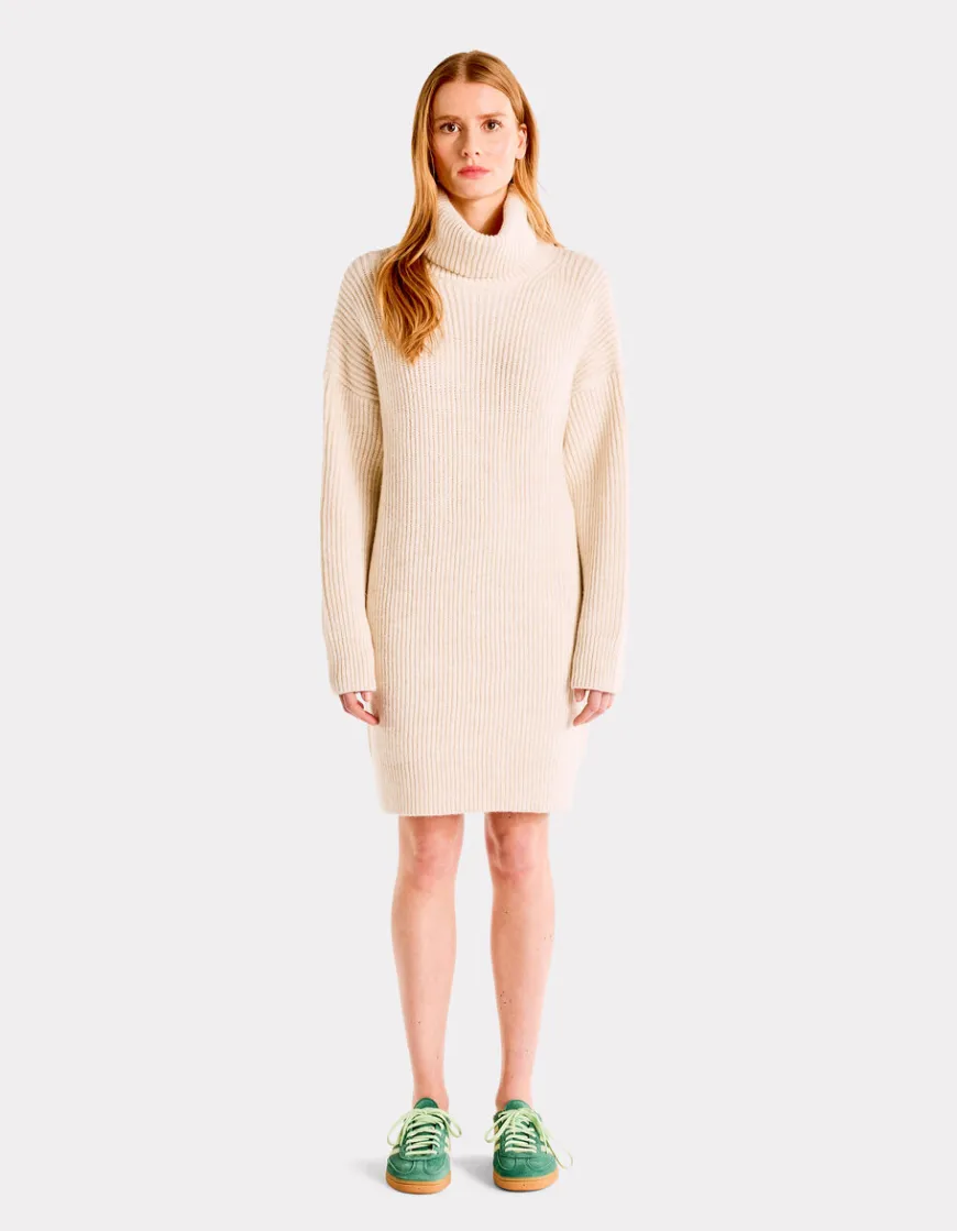 Celio Robe mi longue en tricot col roulé - beige^Femme Robes|Robes