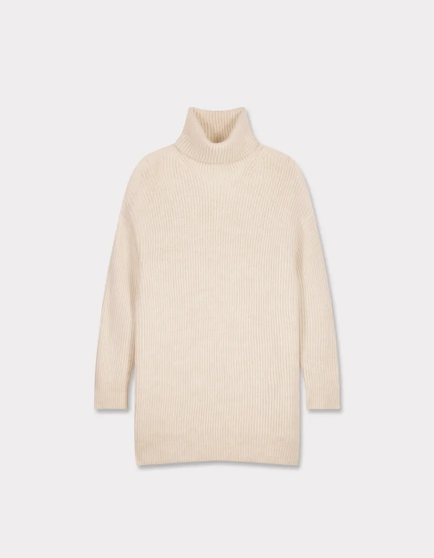 Celio Robe mi longue en tricot col roulé - beige^Femme Robes|Robes