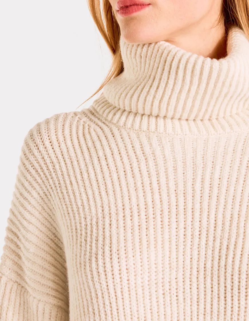 Celio Robe mi longue en tricot col roulé - beige^Femme Robes|Robes