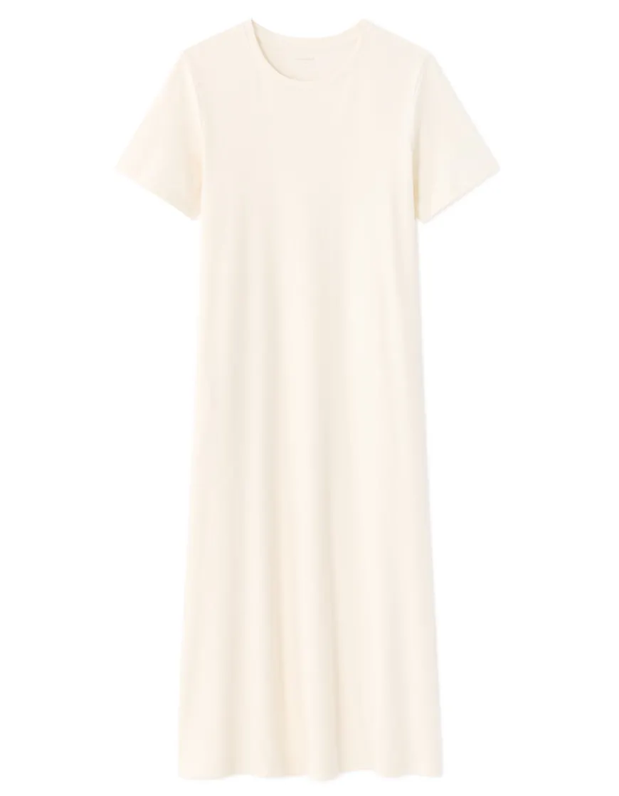 Celio Robe mi-longue en coton - écru^Femme Les Essentiels Aux Meilleurs Prix|Robes