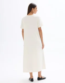 Celio Robe mi-longue en coton - écru^Femme Les Essentiels Aux Meilleurs Prix|Robes