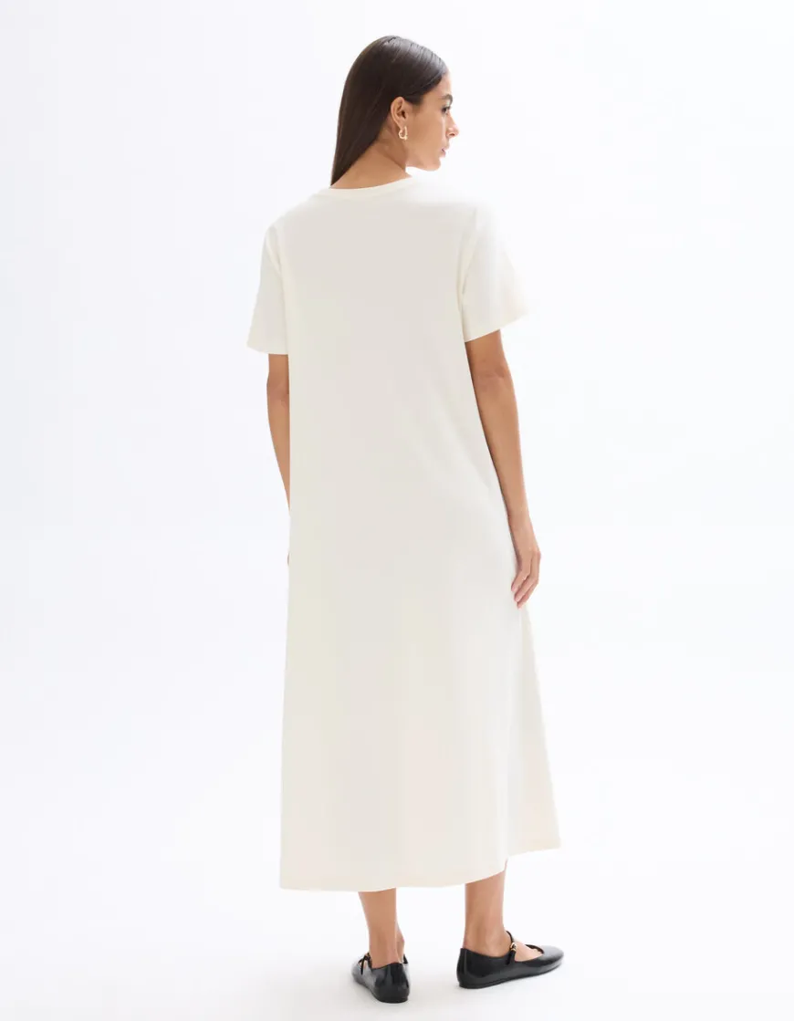Celio Robe mi-longue en coton - écru^Femme Les Essentiels Aux Meilleurs Prix|Robes