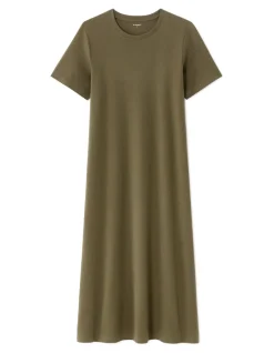 Celio Robe mi-longue en coton - kaki^Femme Les Essentiels Aux Meilleurs Prix|Robes