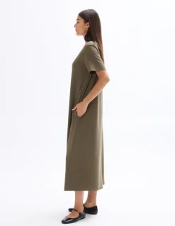 Celio Robe mi-longue en coton - kaki^Femme Les Essentiels Aux Meilleurs Prix|Robes