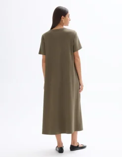 Celio Robe mi-longue en coton - kaki^Femme Les Essentiels Aux Meilleurs Prix|Robes