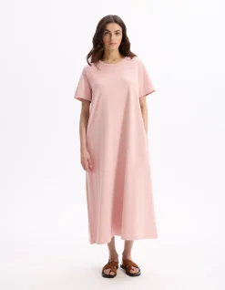 Celio Robe mi-longue en coton - rose^Femme Robes|Robes