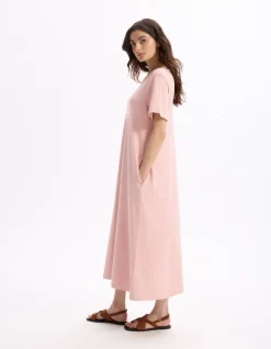 Celio Robe mi-longue en coton - rose^Femme Robes|Robes