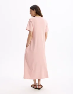 Celio Robe mi-longue en coton - rose^Femme Robes|Robes