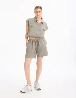 Celio Short en gaze de coton - gris^Femme Jupes & Shorts|Les Ensembles