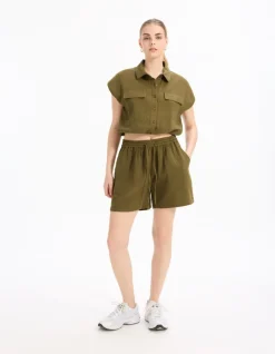 Celio Short en gaze de coton - kaki^Femme Jupes & Shorts|Les Ensembles
