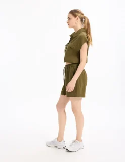 Celio Short en gaze de coton - kaki^Femme Jupes & Shorts|Les Ensembles