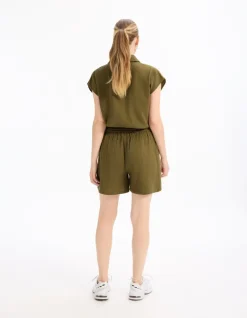 Celio Short en gaze de coton - kaki^Femme Jupes & Shorts|Les Ensembles