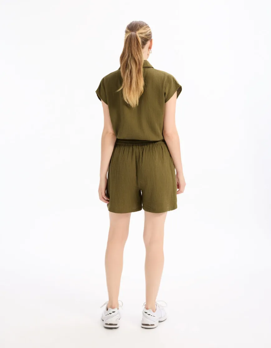 Celio Short en gaze de coton - kaki^Femme Jupes & Shorts|Les Ensembles
