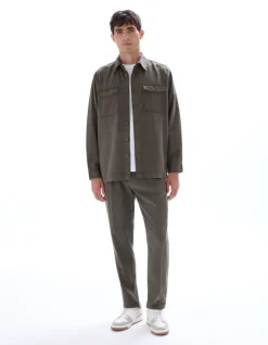 Celio Surchemise unie en 100% TENCEL™ Lyocell - kaki^Homme Chemises|Costumes Casual