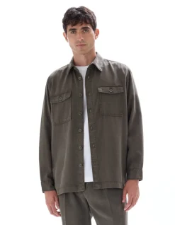 Celio Surchemise unie en 100% TENCEL™ Lyocell - kaki^Homme Chemises|Costumes Casual