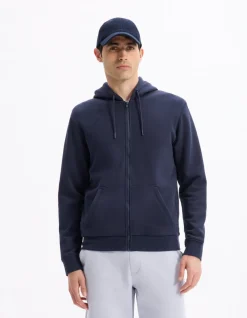 Celio Sweat zippé à capuche 100% coton - marine^Homme Sweats