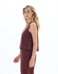 Celio Top coton lin bouton côté - marron^Femme Chemises & Blouses|T-Shirts & Tops