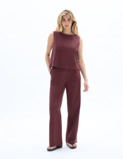 Celio Top coton lin bouton côté - marron^Femme Chemises & Blouses|T-Shirts & Tops