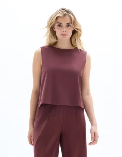 Celio Top coton lin bouton côté - marron^Femme Chemises & Blouses|T-Shirts & Tops